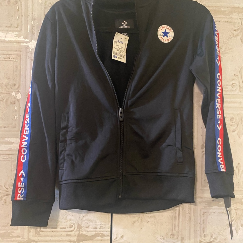 Converse Black Zip-Up Jacket with Red and Blue Accents